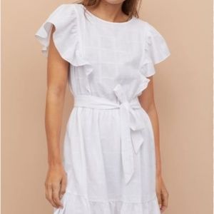 H&M | Flounce-trimmed Dress | White | With Belt | Size S | GUC